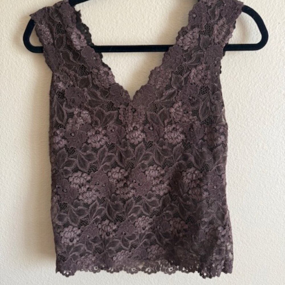 Josie Natori Rose Parfait Lace Fully Lined Camisole Tank Top Brown L